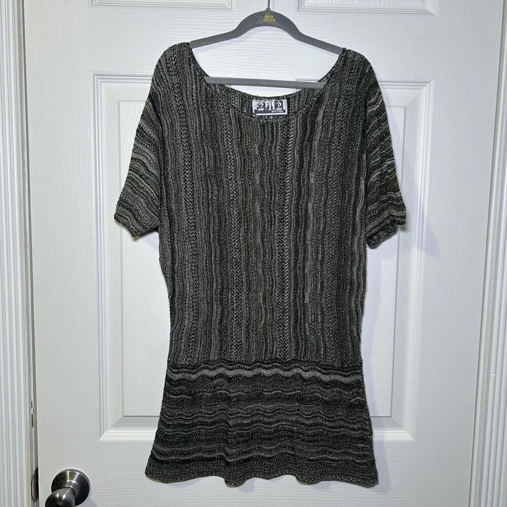 212 New York Tunic Sweater Women's Size Small Gray Open Knit Dolman Sleeve
